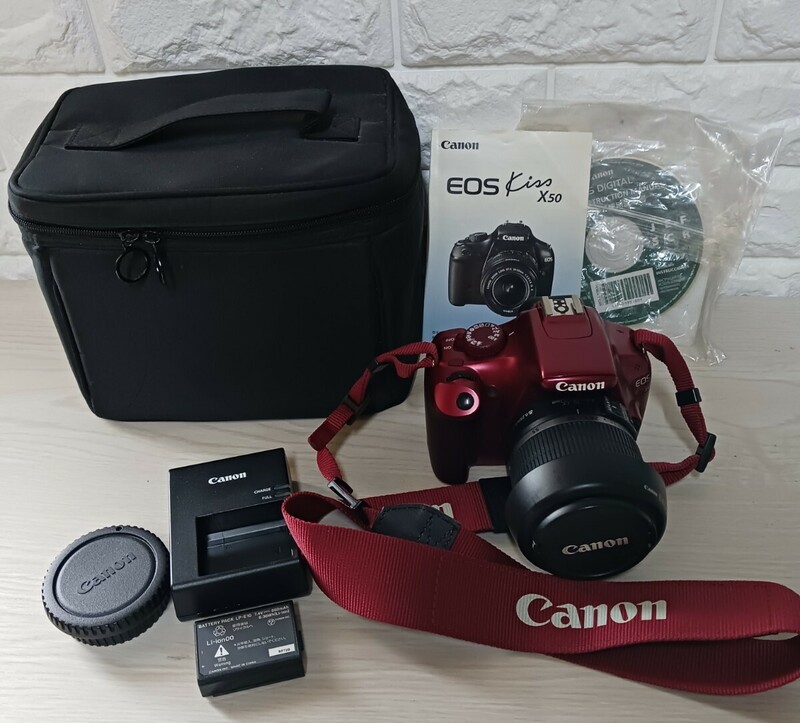 キヤノン Canon EOS Kiss X50 レンズ デジタル一眼レフカメラ キャノン red 赤　③