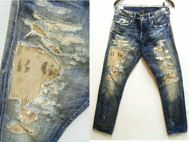 即決[W32]ほぼ未使用品 DENIM&SUPPLY SLIM ステンシル リペア ダメージ スリム デニム パンツ 788514482003 デニム＆サプライ■6651