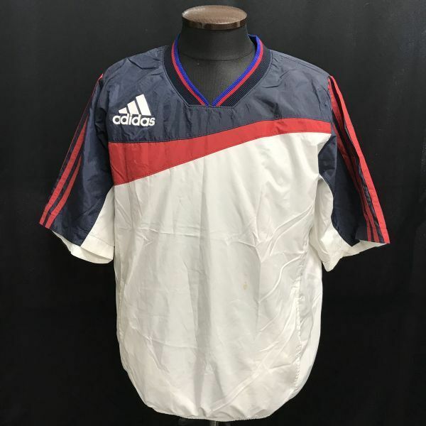 アディダス/adidas★半袖プラクティスシャツ【メンズM/白×紺/white×navy blue】ピステ/Tops/Shirts◆BH624