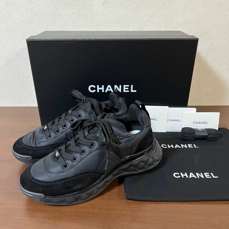 【新品】CHANEL シャネル ココマーク ファブリック スニーカー 希少 オールブラック size 40 メンズ 激レア