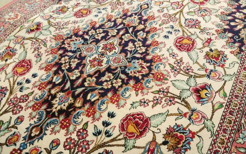 J4【未使用品】ペルシャ絨毯 シルク 手織 バハラミ工房 100万ノット トルコ絨毯 ヘレケ好きな方へ