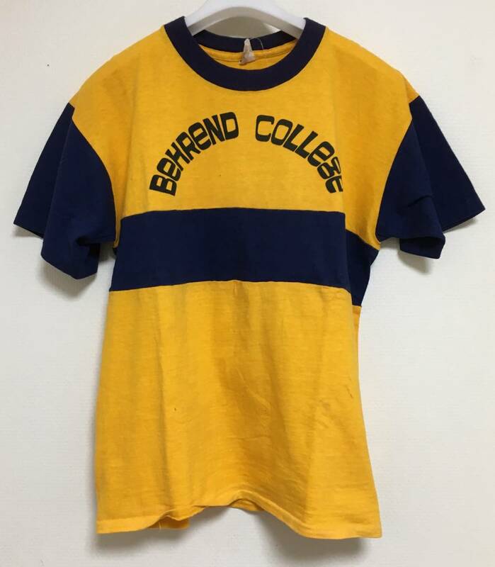 VINTAGE ビンテージ 1960年代 Collegiate Pacific 切り替え 染み込み カレッジ プリント Tシャツ size L