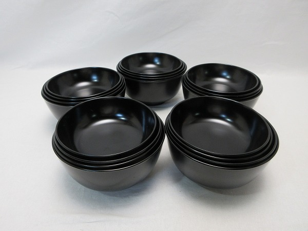 J04317 【 美品 懐石道具 四つ碗 小丸椀 5客セット 黒塗 箱無 】 検) 茶道具 吸い物椀 雑煮椀 汁椀 雑煮椀 応量器 和食器 ⅱ