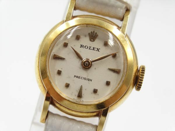 18204Jc ROLEX ロレックス 稼動品 8635 プレシジョン K18 750 アンティーク ホワイト字盤 レディース 時計 手巻き ケース18.5mm