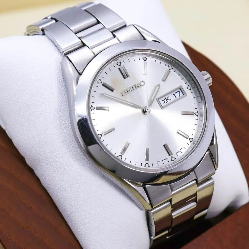 ◆稼働 SEIKO 腕時計 シルバー メンズ デイデイト 新品電池 ステンレスq