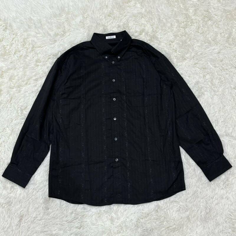 GEEGELLAN ジーゲラン 長袖シャツ 黒 花柄　ストライプ　刺繍デザイン　サイズ50 XLサイズ相当　ブラック　大きいサイズ