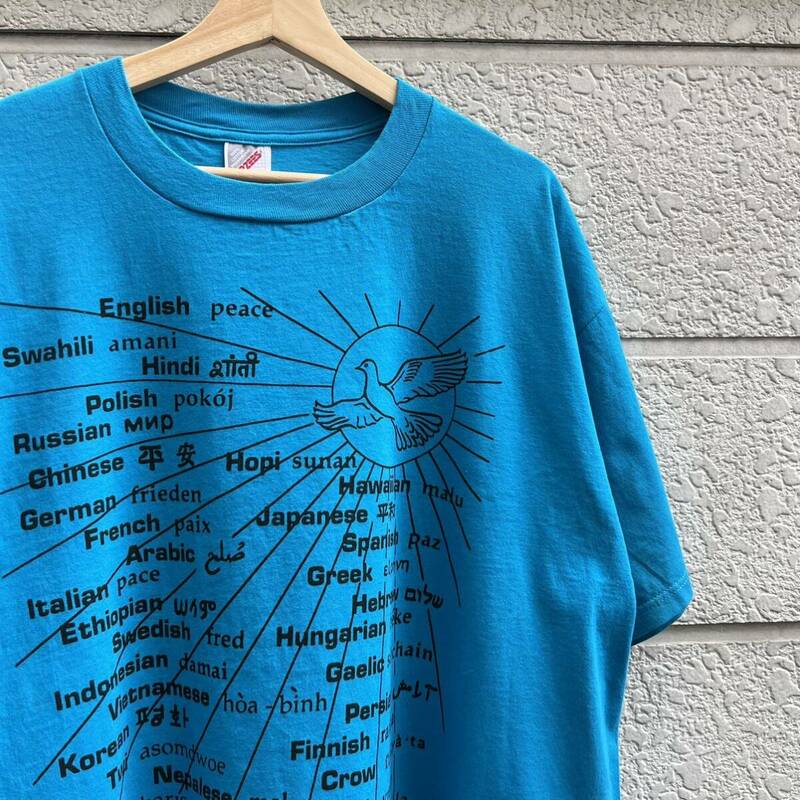 90s USA製 ビッグサイズ プリントTシャツ 半袖Tシャツ JERZEES ジャージーズ アメリカ製 古着 vintage ヴィンテージ 2XLサイズ 平和 ピース