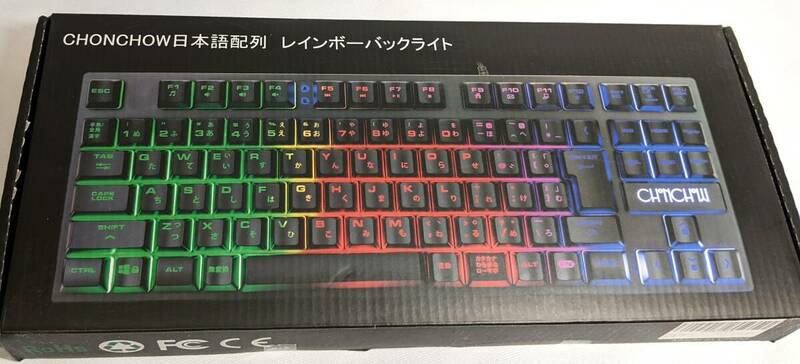 CHONCHOW日本語配列 LED光るキーボード 103J レインボー色に光る ブラック ゲーミングキーボード