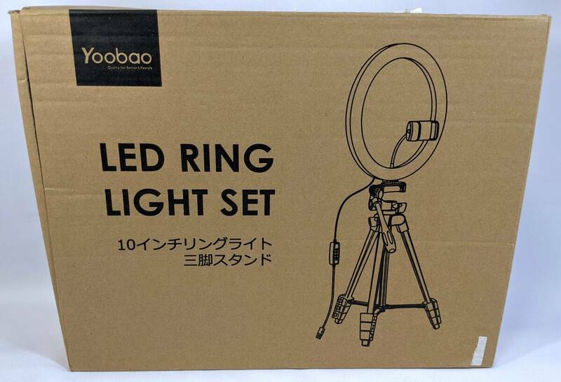 Yoobao LED10インチリングライト三脚スタンド 10段階調節可能 ブラック 