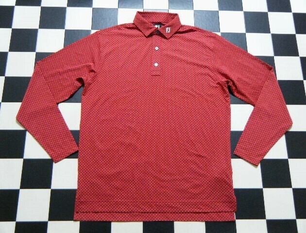 FJ フットジョイ 長袖 ポロシャツ XL 赤系 れ4679 　ゴルフ　美品