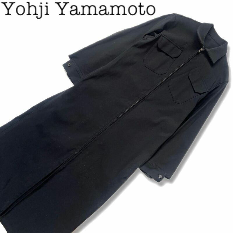 【送料無料】Yohji Yamamoto ヨウジヤマモト　y's 超ロング丈　ジャケット　ブラック　ジップ　Aライン　ワンピース　ワイズ　レディース