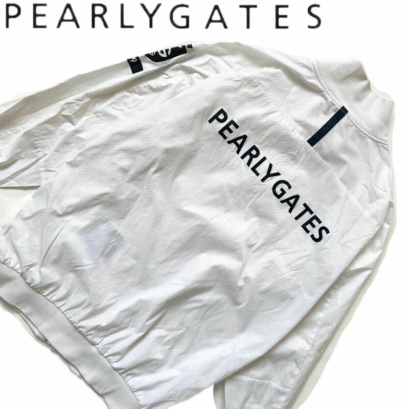 【送料無料】Pearly Gates パーリーゲイツ　ナイロンジャケット　メンズ　ゴルフ　6 XL GOLF ジップ　ロゴ　ホワイト　白　LL