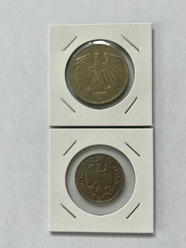 ドイツ　硬貨　５マルク　1マルク　1977年　1973年　古銭