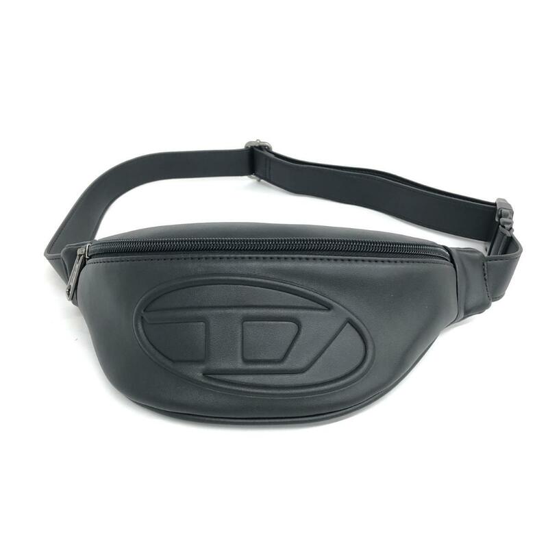 良好◆DIESEL ディーゼル ボディバッグ ウエストバッグ◆ ブラック レザー ロゴ型押し ユニセックス ウエストポーチ bag 鞄
