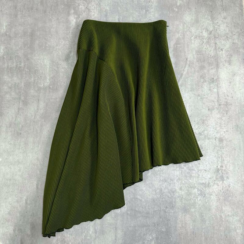 タロウホリウチ アシンメトリープリーツスカート 深緑 モスグリーン 2サイズ