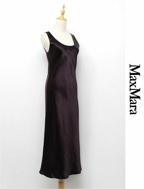 HGD-Z010/美品 MAXMARA LEISURE ロングワンピース ドレス ノースリーブ 薄手 光沢 42 M~L 赤紫 春夏