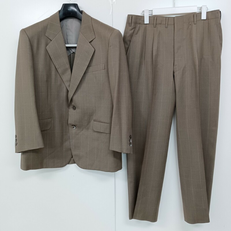 H5 ARAMIS アラミス 紳士 スーツ 上下セット シングル 背抜き 茶 チェック オーダースーツ メンズ ジャケット パンツ スラックス 記名あり