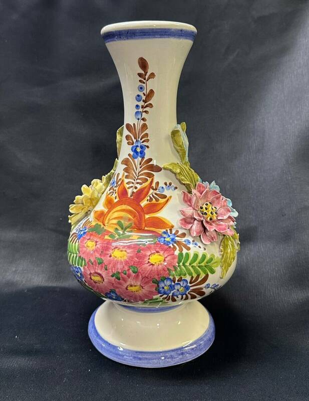 イタリア製　花瓶　フラワーベース　花器　花入　アンティーク　陶花　置物　インテリア