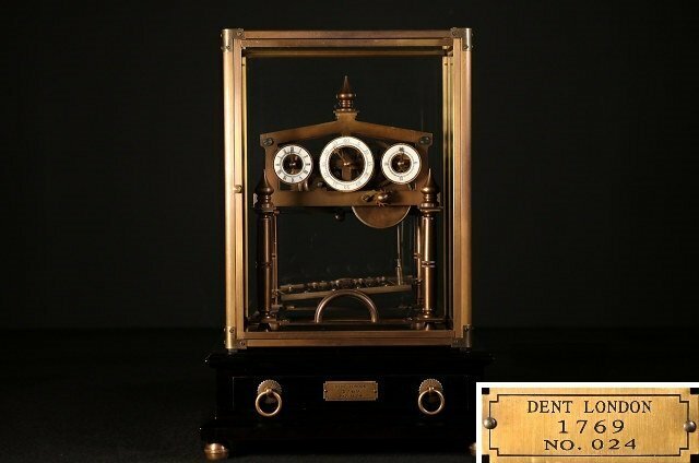 ☆皇帝☆アンティーク ゼンマイ式 ボール置時計 DENTLONDON製1769No.024 ガラスケース付 機械式置時計
