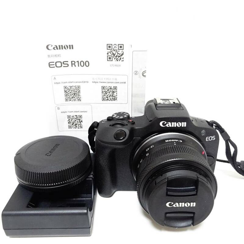 キャノン EOS R100 デジタル一眼カメラ 18-45mm F4.5-6.3 レンズ Canon 通電確認済 60サイズ発送 KK-2604294-181-mrrz