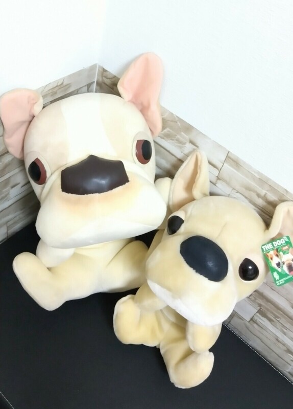 【THE DOG】ぬいぐるみ♪フレンチブルドッグ？☆大中2個セット!!大/約50cm 中/約36cm ☆非売品☆癒し☆コレクション☆ベージュ系♪