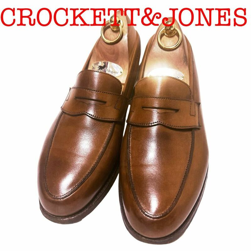 296.CROCKETT&JONES クロケットアンドジョーンズ GRANTHAM コインローファー ペニーローファー ビジネスシューズ スリッポン ブラウン 6F