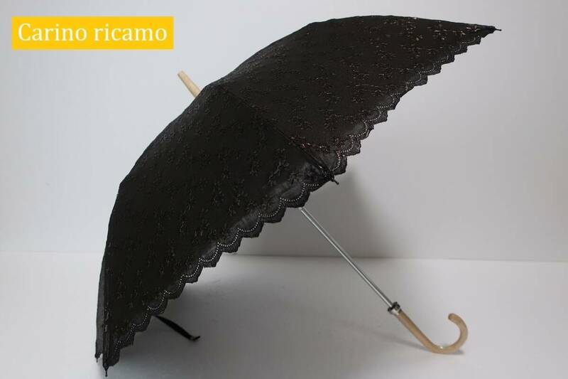 新品　ムーンバット製　 Carino ricamo　紫外線防止加工　折り畳み日傘　１　ブラック系