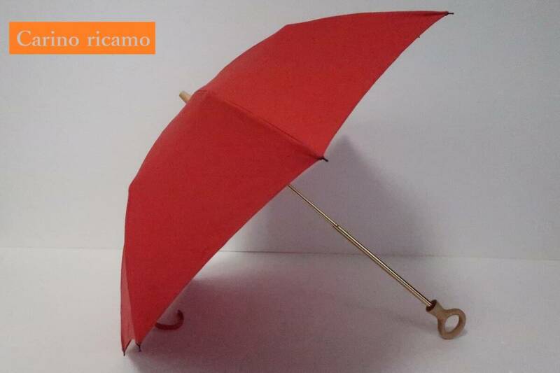 新品　ムーンバット製　Carino ricamo　麻混　紫外線防止加工　晴雨兼用　折り畳み日傘　３　レッド系