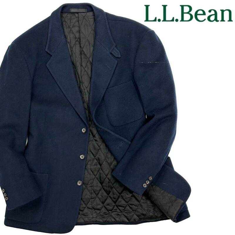 良品!!90's USA製 L.L.BEAN エルエルビーン 中綿入り メルトンウール 3B テーラード ジャケット(L)ネイビーアメカジ