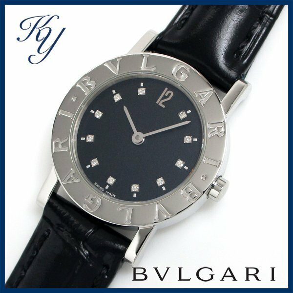 1円～ 3ヶ月保証付き 磨き済み 美品 本物 定番 人気 BVLGARI ブルガリ BB26SLD ダイヤ 革ベルト ブラック レディース 時計