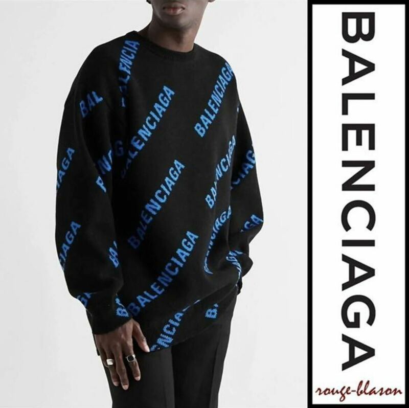 即完売【人気カラー】バレンシアガ BALENCIAGA メンズ レディース ニット セーター ロゴ 総柄 オーバーサイズ Tシャツ
