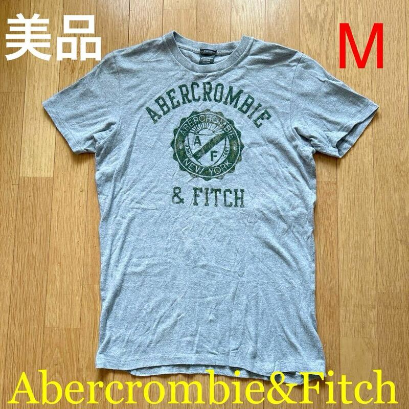 美品 Abercrombie&Fitch アバクロンビー&フィッチ 半袖 Tシャツ ヴィンテージ 加工 サイズM グレー