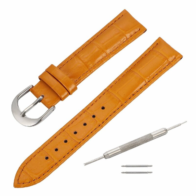 腕時計 ベルト クロコエンボス オレンジ 12mm 交換工具&バネ棒付 牛革 メンズ レディース
