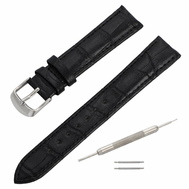 腕時計 ベルト クロコエンボス ブラック 20mm 交換工具&バネ棒付 牛革 メンズ レディース
