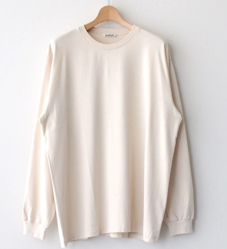 AURALEE LUSTER PLAITING L/S TEE #PEACH BEIGE