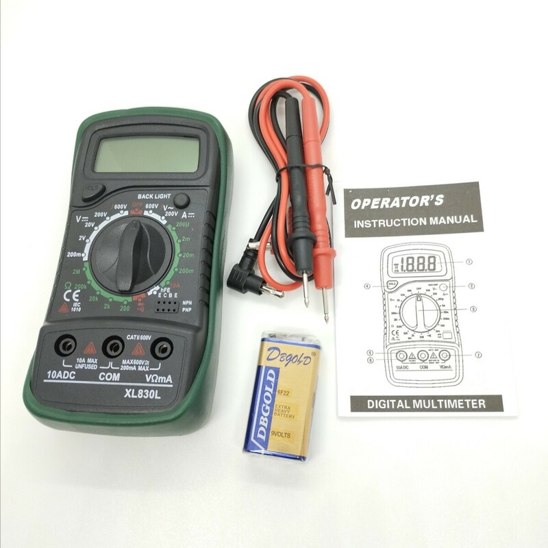 送料無料 デジタル マルチメーター XL830L 電流・電圧・抵抗テスター 電池付き E132