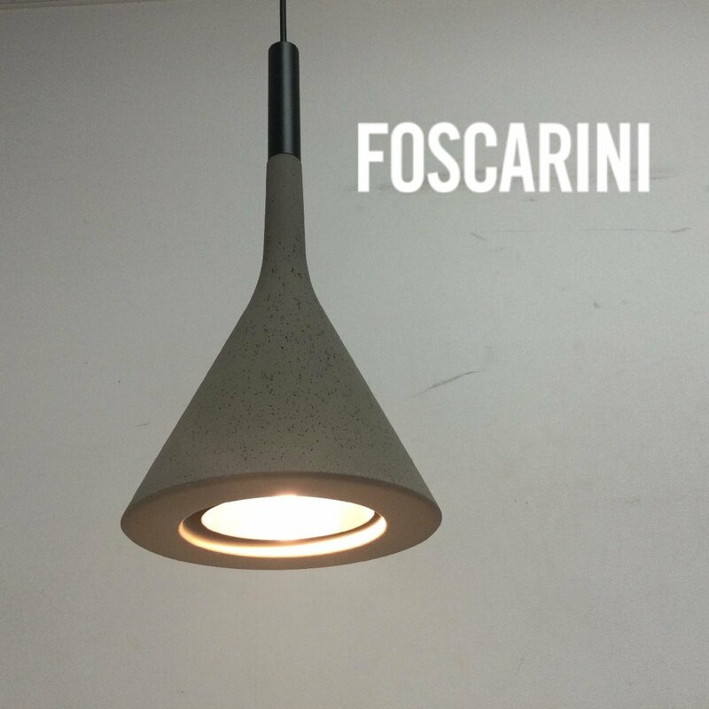 1204 FOSCARINI フォスカリーニ Aplomb アプロム ペンダントライト 重量1.9kg コンクリート製シェード ハロピン(G9) 60W グレー系 照明 ①