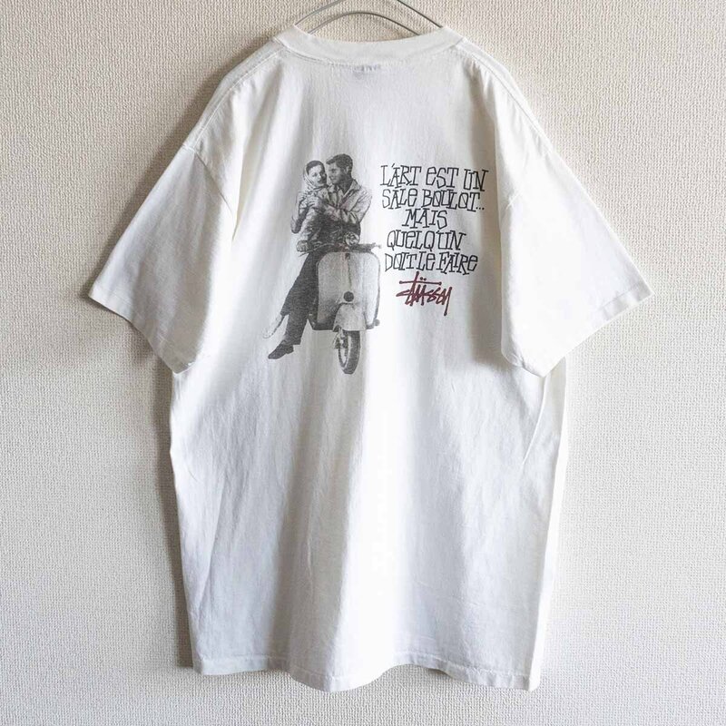 【80s/USA製】STUSSY【ローマの休日 Tシャツ】L ステューシー OLD ホワイト オールド ベスパ フォトプリント 古着 u2404186