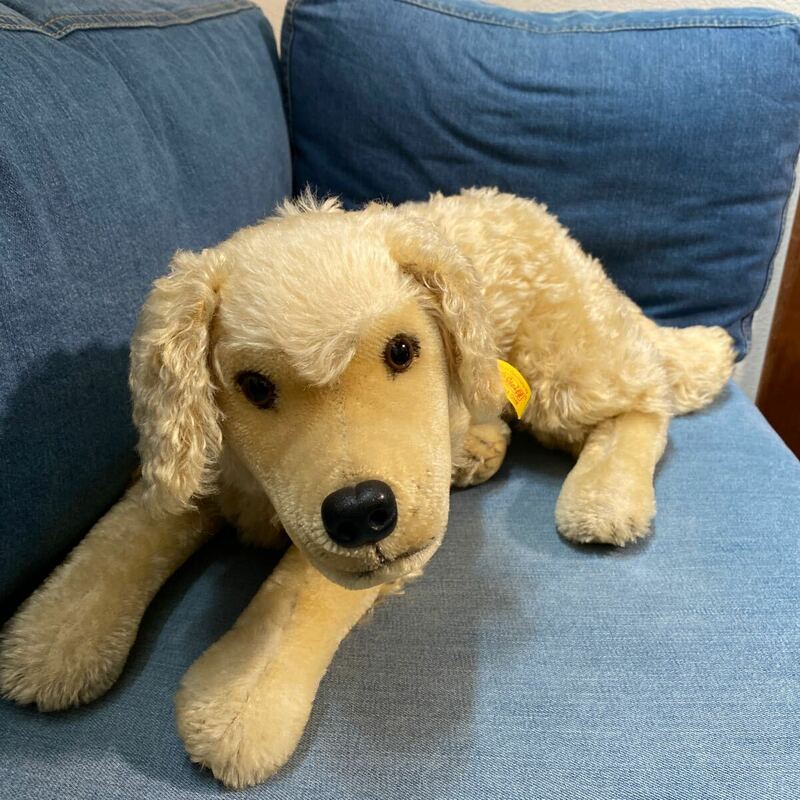 レア シュタイフ ゴールデンレトリバー ハッソ Steiff Golden Retriever Hasso ビンテージ 絶版品 寝そべり モヘア ぬいぐるみ 約55cm 犬