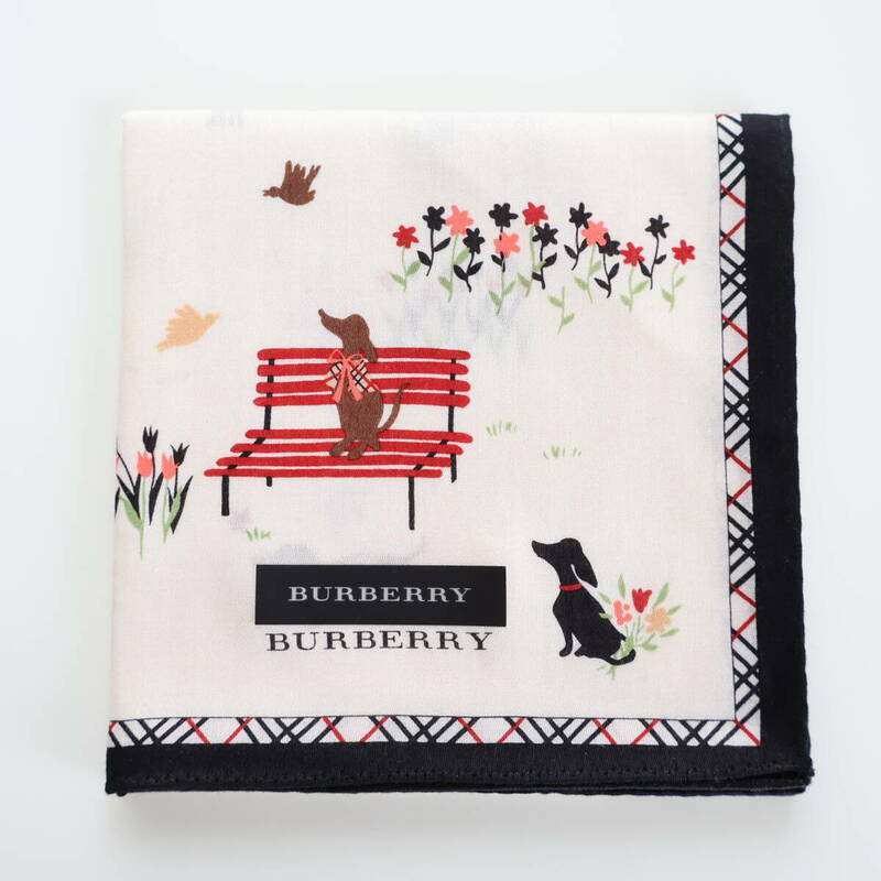 ■未使用　BURBERRY バーバリー　ハンカチ　犬　ふち黒■