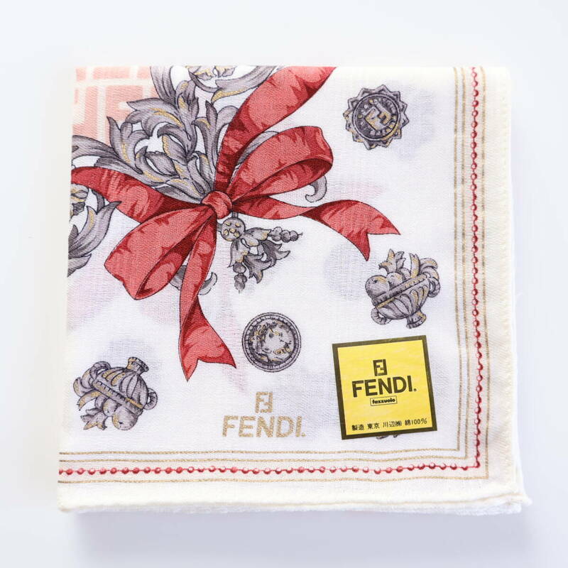 ■未使用　FENDI フェンディ　ハンカチ　ズッカ柄　ピンク　地模様■