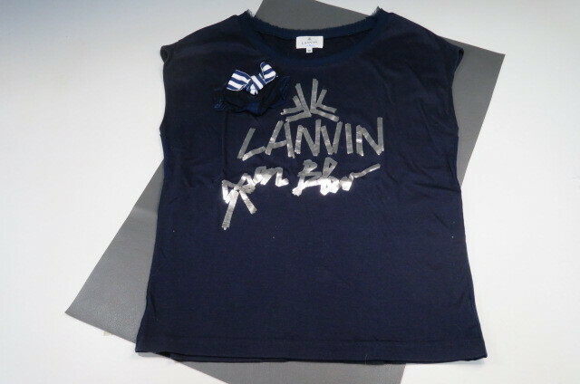 １円～LANVIN en Bleu ランバン オン ブルー ノースリーブ　Tシャツ　Wリボン　ネイビー　サイズ38　4-14-11