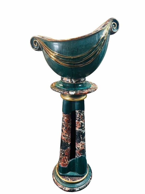 ★ アンティーク 飾り 陶器 花瓶 グリーン 金彩 高さ128cm 口径50cm
