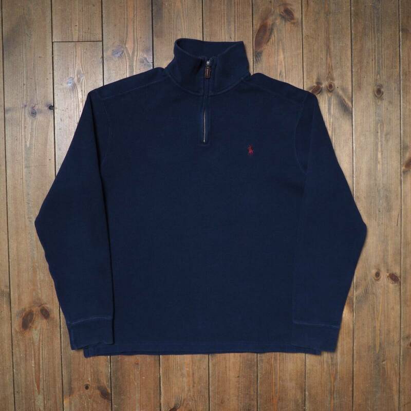 90s polo Ralph Lauren ポロ ラルフローレン コットンニット ニット ハーフジップ ビンテージ ネイビー M