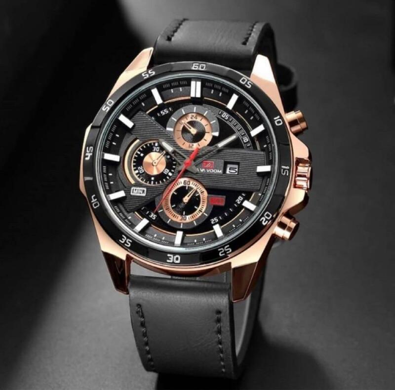 メンズ腕時計　ラグジュアリー　デイト　PUレザー　時計 BLACK 黒 腕時計