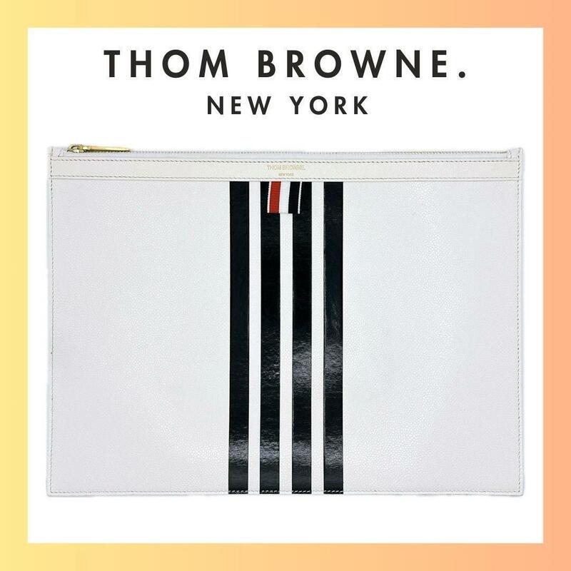 トムブラウンニューヨーク レザー ストライプ ミディアム クラッチバッグ　A4
