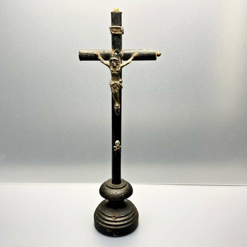 フランス アンティーク イエス キリスト ナポレオン三世 様式 19世紀 十字架 像 クロス インリ INRI 卓上 置物 高さ28.8㎝ 磔刑像 聖品