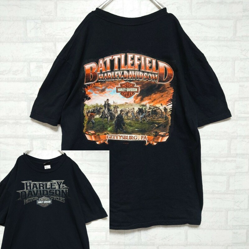 HARLEY DAVIDSON ハーレーダビッドソン Tシャツ 南北戦争デザイン バックプリント 半袖カットソー ブラック