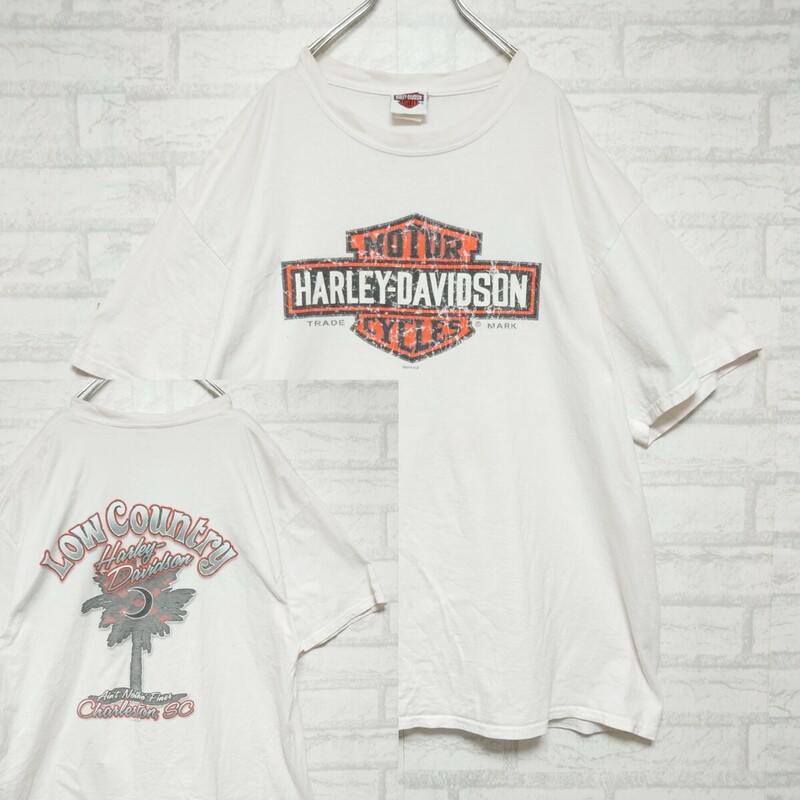HARLEY DAVIDSON ハーレーダビッドソン Tシャツ デカロゴ 半袖カットソー ビンテージ ホワイト