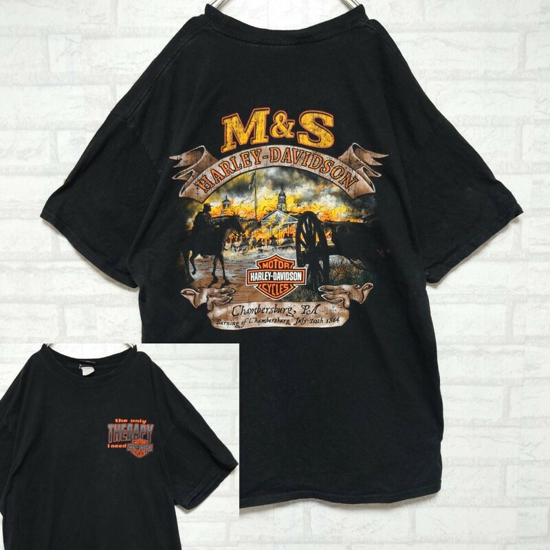 HARLEY DAVIDSON ハーレーダビッドソン Tシャツ 南北戦争デザイン バックプリント 半袖カットソー ブラック 2XL